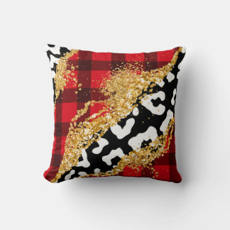 Red Buffalo Plain with Gold Glitter Throw Pillow