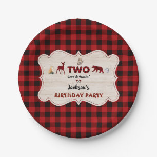 Red Buffalo Woodland Animals Boy 2nd Birthday Paper Plate