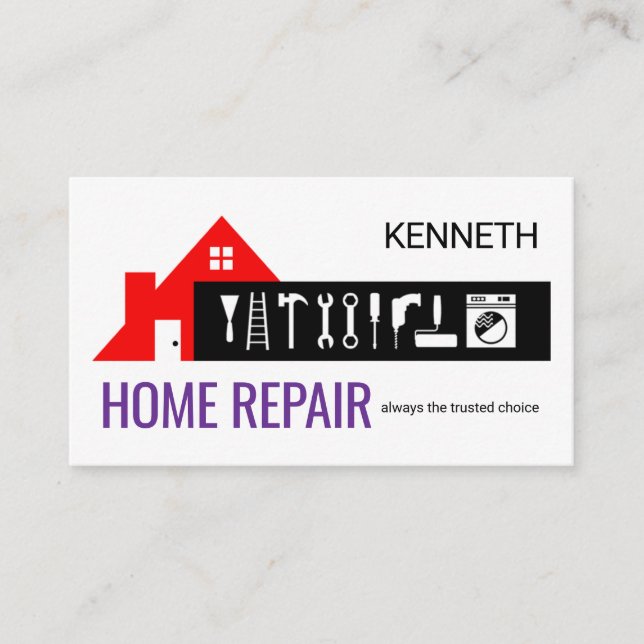Red Building Handyman Tools Layer Business Card (Front)