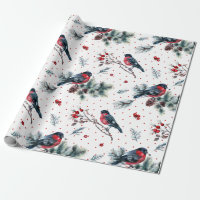 Red Bull-finch & Christmas Foliage Pattern