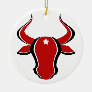 Red bull head with star ceramic ornament