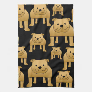 Red Bulldogs on Black. Kitchen Towel