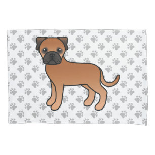 Red Bullmastiff Cute Cartoon Dog & Paws Pillowcase
