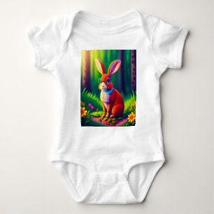 Red Bunny Sitting on Green Grass Baby Bodysuit