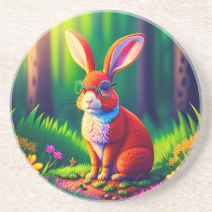 Red Bunny Sitting on The Grass-57666 Coaster