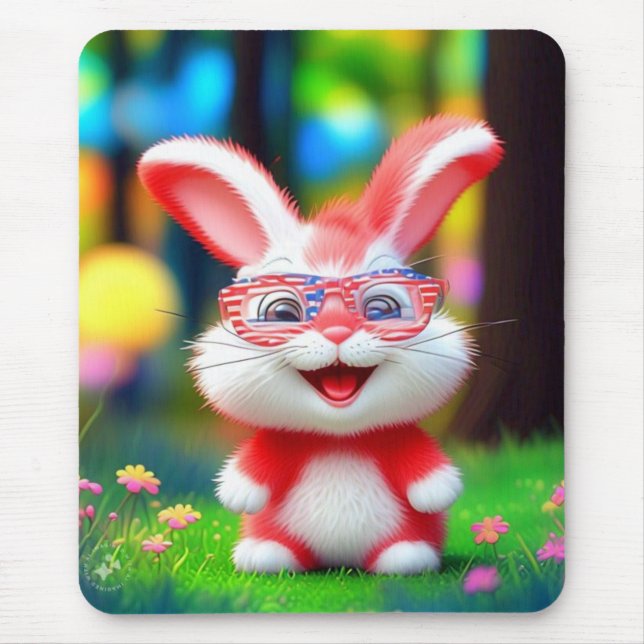 Red Bunny Wearing American Glasses-44244 Mouse Pad (Front)