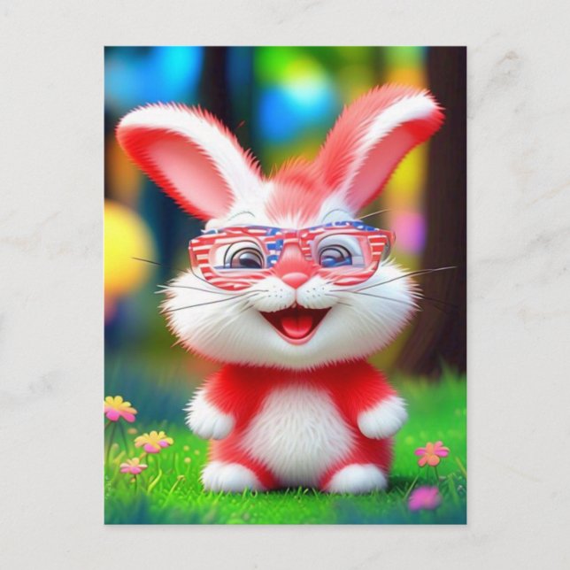 Red Bunny Wearing American Glasses-44244 Postcard (Front)