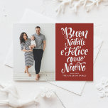 Red Buon Natale Calligraphy Christmas Photo  Holiday Card<br><div class="desc">Buon Natale e Felice Anno Nuovo! Send your holiday wishes to friends and family with this customizable Christmas card. This Italian Christmas card features modern calligraphy. Personalize by adding your details. This photo Christmas card is available in other colours and cardstock. Matching items are available.</div>