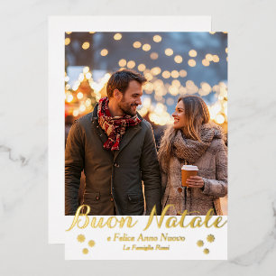 Red Buon Natale e Felice Anno Nuovo Script Photo Foil Holiday Card