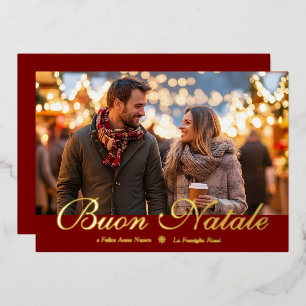 Red Buon Natale e Felice Anno Nuovo Script Photo Foil Holiday Card