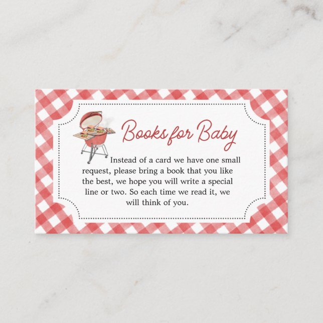 Red Burger BBQ Baby Shower Books for Baby Enclosure Card (Front)