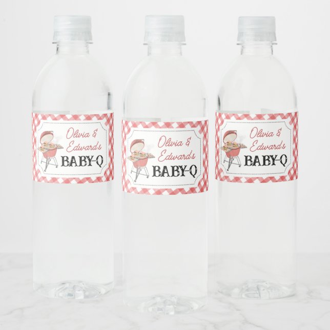 Red Burger BBQ Baby Shower Water Bottle Label (Bottles)