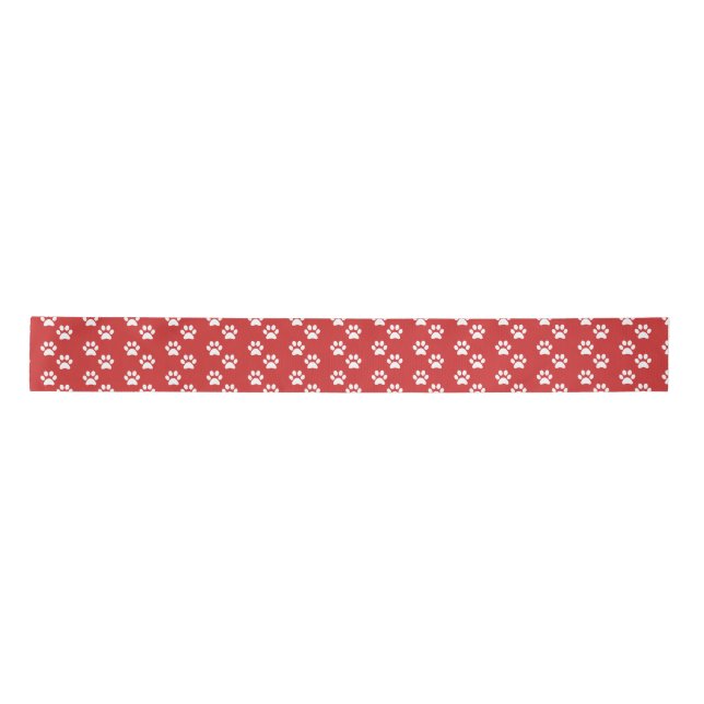 Red Burgundy and White Paw Print Ribbon Satin Ribbon (Front)