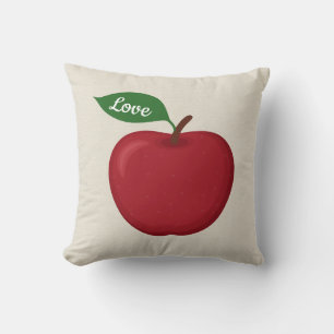 Red Burgundy Apple Love Tan / Cream / Light Grey Throw Pillow