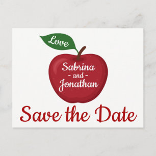 Red Burgundy Apple Save The Date Wedding Engagemen Announcement Postcard