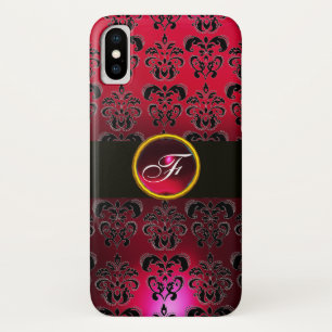 RED BURGUNDY BLACK DAMASK GEM STONE MONOGRAM Case-Mate iPhone CASE