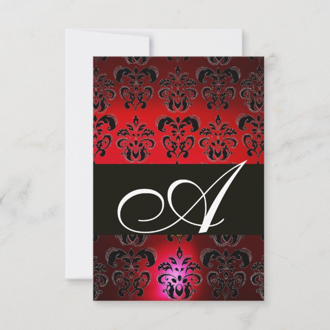 RED BURGUNDY BLACK DAMASK MONOGRAM RSVP ruby white (Front)
