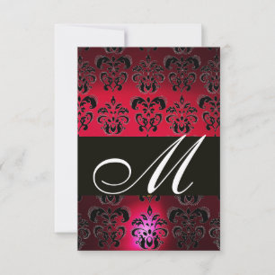 RED BURGUNDY BLACK DAMASK MONOGRAM RSVP ruby white Card