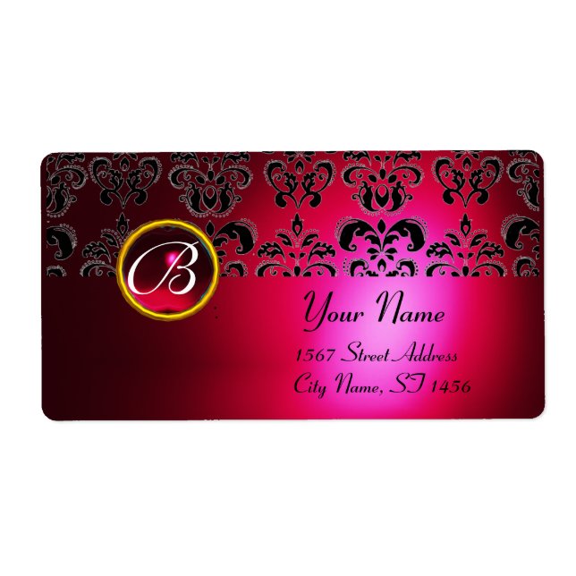 RED BURGUNDY BLACK DAMASK MONOGRAM, RUBY (Front)