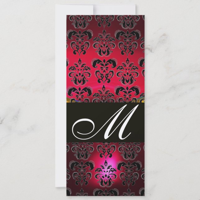 RED BURGUNDY BLACK DAMASK MONOGRAM Ruby Programme Invitation (Front)