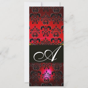 RED BURGUNDY BLACK DAMASK MONOGRAM ruby white Invitation