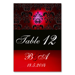 RED BURGUNDY BLACK WHITE CLASSY DAMASK MONOGRAM TABLE NUMBER