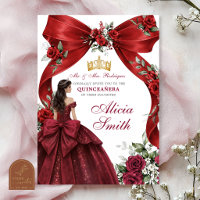 Red Burgundy Bow Coquette Quinceanera Invitation