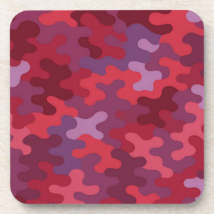 Red Burgundy Camo Plastic Coaster Set