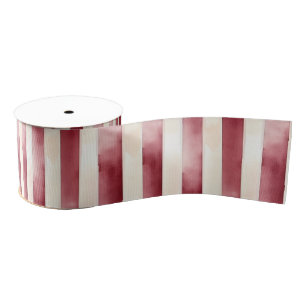 Red Burgundy Cream Stripes Christmas Grosgrain Ribbon