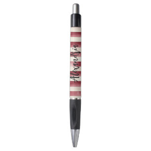 Red Burgundy Cream Stripes Christmas Pen