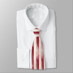 Red Burgundy Cream Stripes Christmas Tie