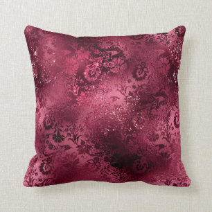 Red Burgundy Damask Ornate Throw Pillow