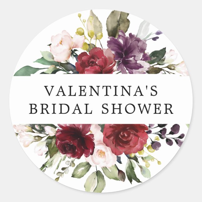 Red Burgundy Floral Bridal Shower Envelope Seal (Front)