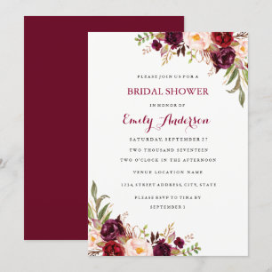 Red Burgundy Floral Fall Bridal Shower Card