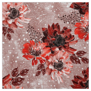 Red, burgundy flowers. fabric