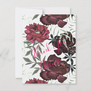 Red, burgundy flowers. thank you card