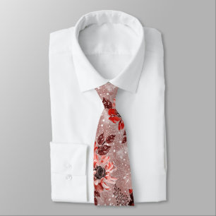 Red, burgundy flowers. tie