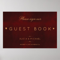 Red burgundy gold guest book wedding sign