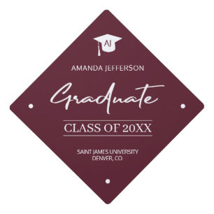 Red Burgundy Graduation   Class year monogram Cap Topper