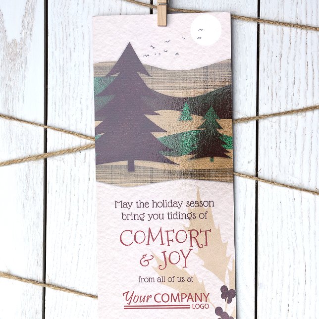 Red, Burgundy, Green Company Christmas Cards (Personalized Rustic Brown Red Burgundy Forest Red Logo Company Holiday Christmas Cards Bulk Order)