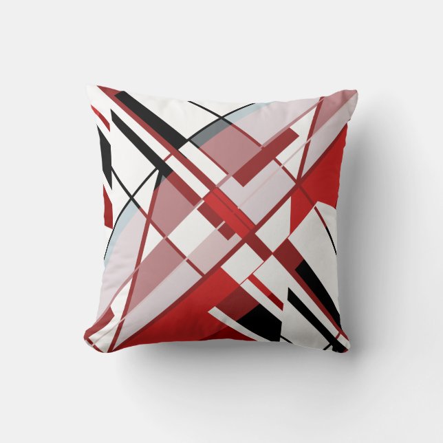 Red Burgundy Grey Black White Diagonal Angular Throw Pillow (Front)