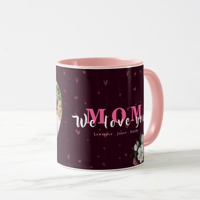 Red Burgundy Heart Shaped Gift for Mothers day  Mug (Front Right)