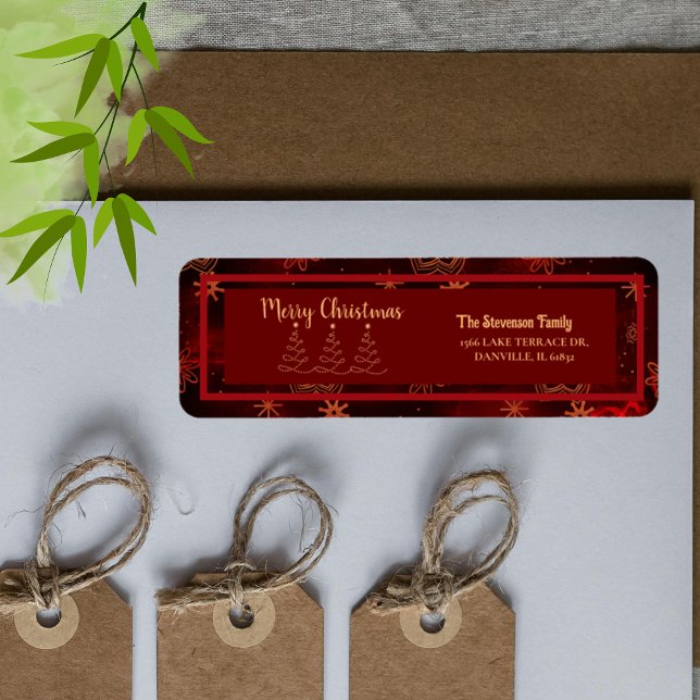 Red Burgundy Joyeux Noël Adresse de retour (Red Burgundy Merry Christmas Return Address Label)
