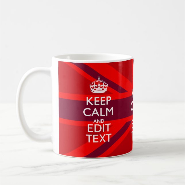 Red Burgundy Keep Calm Your Text Union Jack Flag Coffee Mug (Left)
