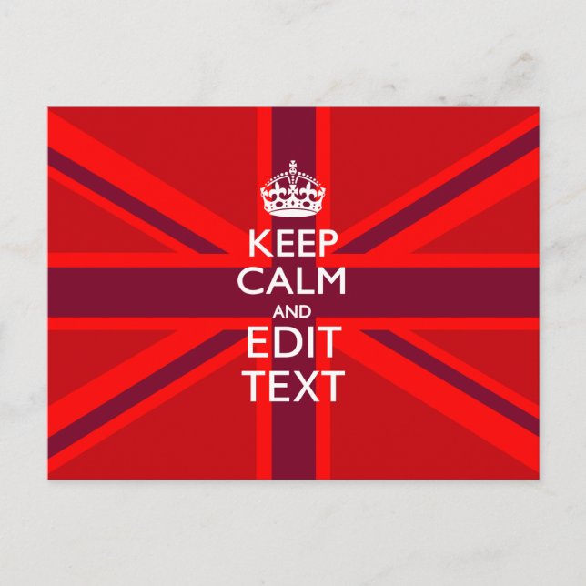 Red Burgundy Keep Calm Your Text Union Jack Flag Postcard (Front)