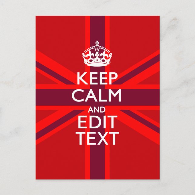 Red Burgundy Keep Calm Your Text Union Jack Flag Postcard (Front)