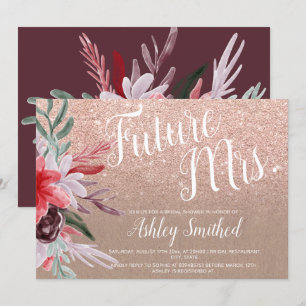 Red burgundy kraft floral glitter bridal shower invitation