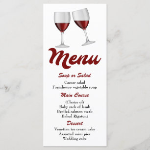 Red Burgundy Menu Wine Glasses Wedding Party