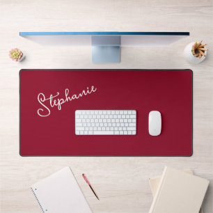Red Burgundy Minimalist Personalized Script Name Desk Mat