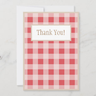 Red Burgundy Plaid Gingham Country Wedding Thank You Card